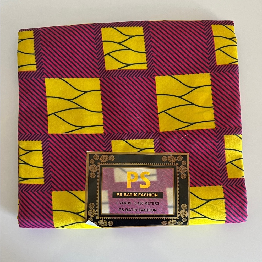 PS Batik Fashion Ankara Print Fabric with Yellow and Pink Pattern